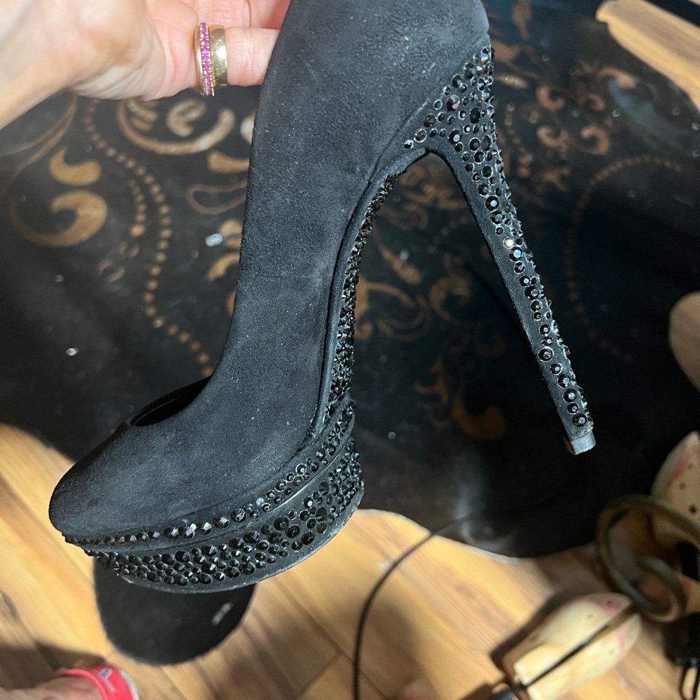 Brian Atwood Crystal embellish suede pumps - Picture 2 of 5
